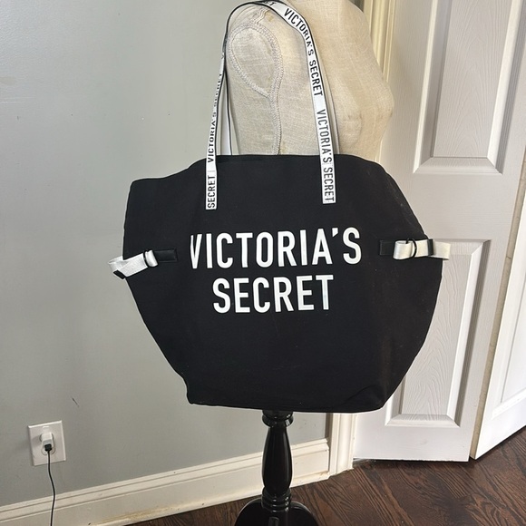 EUC Victoria’s Secret black tote with white lettering large - Picture 2 of 5